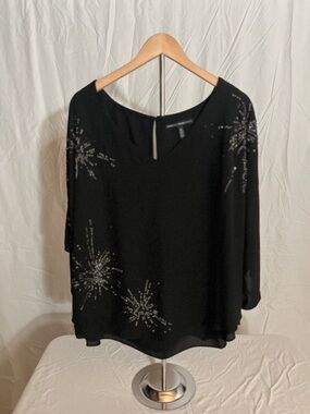 White House Black Market Black Embellished Tunic Top